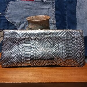 Juicy Couture Silver Metallic Snake Embossed Leather Clutch
